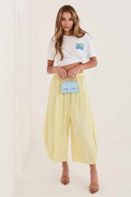 Manšestrové kalhoty s vysokým pasem model 226449 Italy Moda