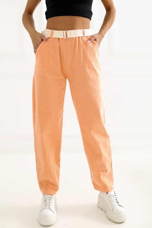 Manšestrové kalhoty s vysokým pasem model 226458 Italy Moda