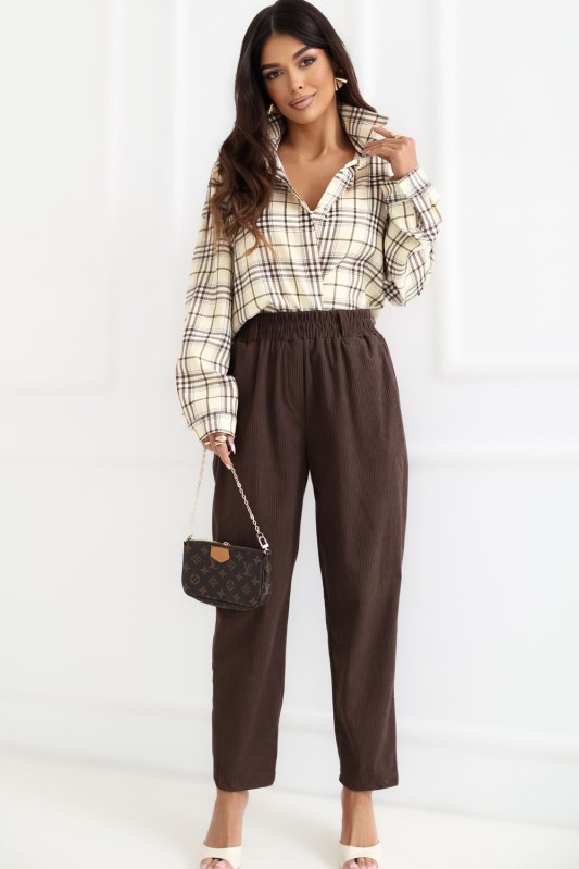 Manšestrové kalhoty s vysokým pasem model 226966 Rue Paris