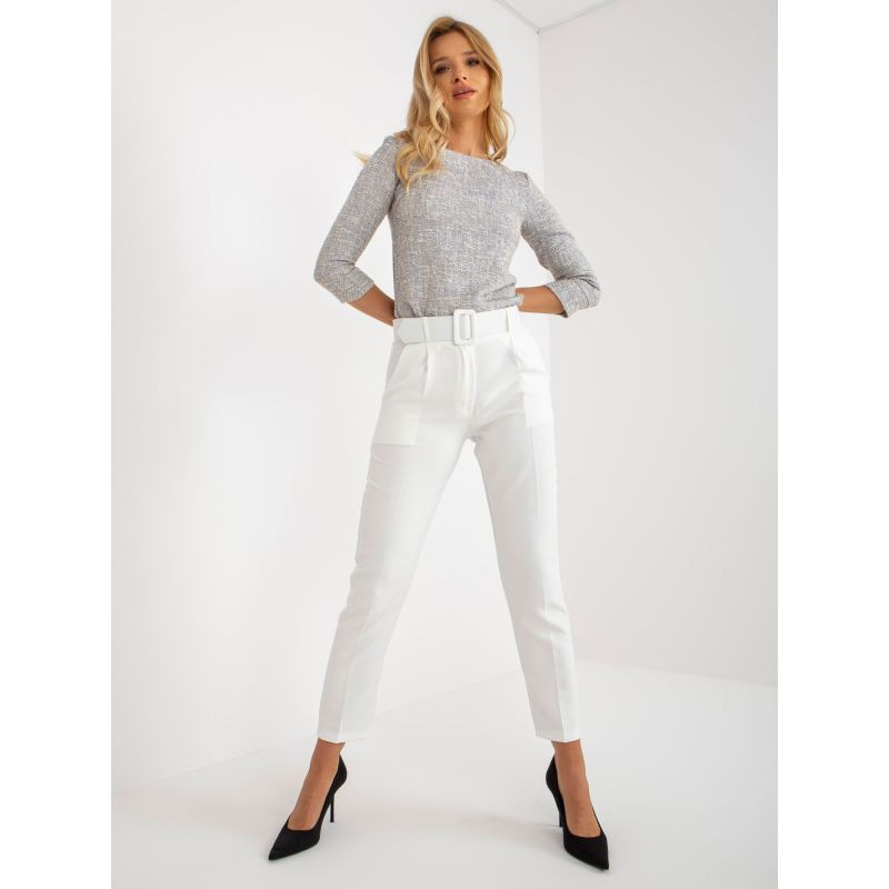 Klasické kalhoty z tkaniny v barvě ecru, model Giulia, sahající ke kotníkům (DHJ-SP-12787.21X)