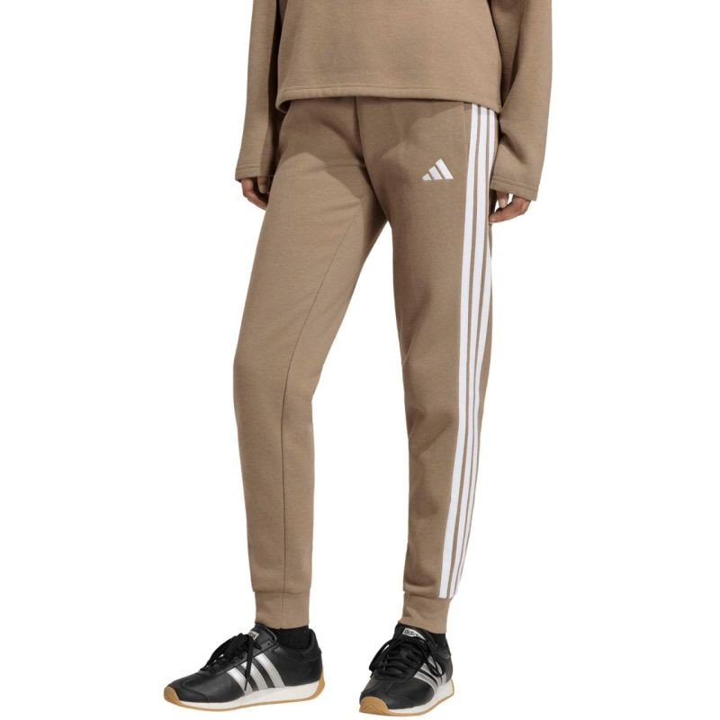 Dámské kalhoty adidas Essentials 3-Stripes Fleece Slim, béžové, KF8317