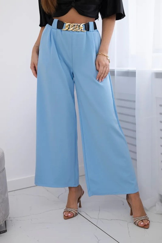 Viskózové kalhoty s širokými nohavicemi modrý - Dámské oblečení kalhoty