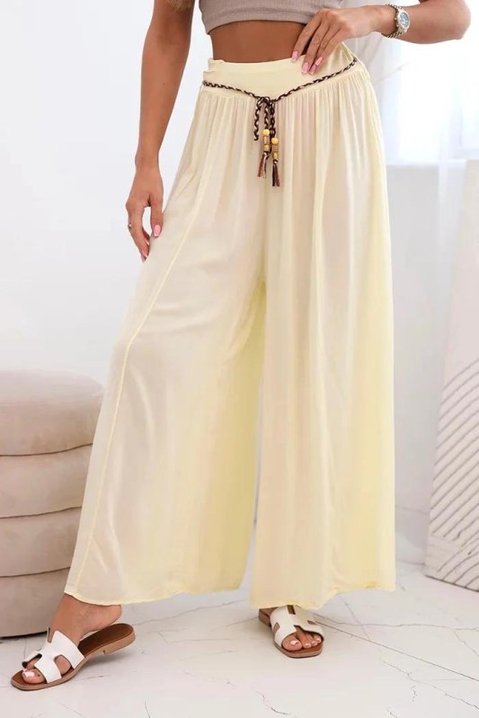 Dámské kalhoty z&nbsp;viskózy se širokými nohavicemi žlutý - Dámské oblečení kalhoty