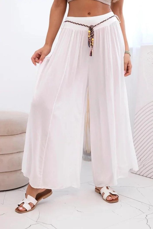 Dámské kalhoty z&nbsp;viskózy se širokými nohavicemi bílý - Dámské oblečení kalhoty