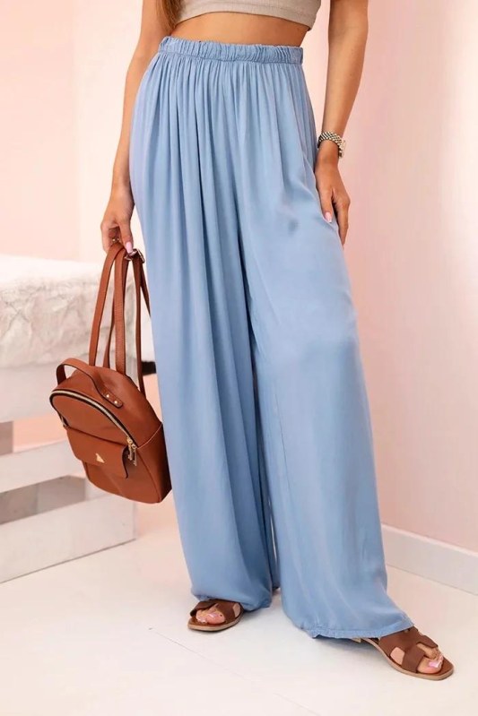 Široké dámské viskózové kalhoty s elastickým pasem z denimu