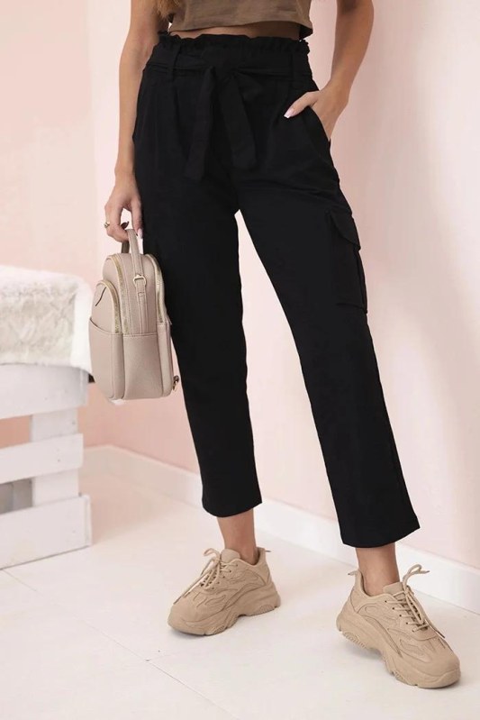 Dámské cargo kalhoty s&nbsp;vysokým pasem černý - Dámské oblečení kalhoty