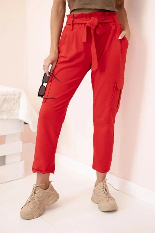 Dámské cargo kalhoty s vysokým pasem červený