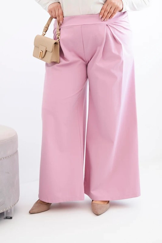 Dámské kalhoty Plus Size s širokými nohavicemi a skladáním jasně fialové