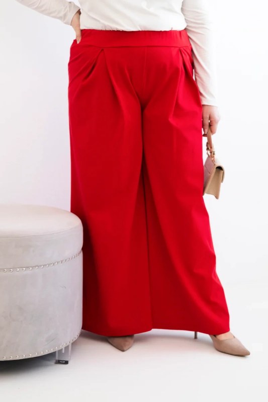 Dámské kalhoty Plus Size s širokými nohavicemi a plisováním červené