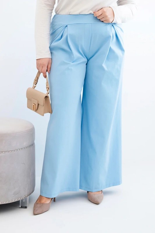 Dámské kalhoty Plus Size s širokými nohavicemi a plisováním modré