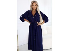 531-6 Midi košilka se zlatými knoflíky a&nbsp;vázáním - ZELENÁ