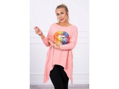 Oversize halenka s&nbsp;duhovým potiskem rtů v&nbsp;meruňkové barvě