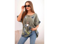 Dámská bavlněná košile s&nbsp;květinovým vzorem khaki