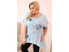 Dámská halenka Plus Size s&nbsp;nášivkami světlý denim