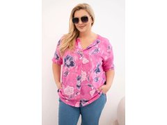 Dámská bavlněná halenka s květinovým vzorem plus size růžová
