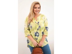 Dámská bavlněná halenka Plus Size s květinovým vzorem světle zelená