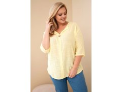 Dámská bavlněná halenka Plus Size s výstřihem na knoflíky žlutá