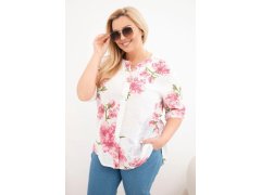 Dámská bavlněná halenka Plus Size s výstřihem do V s květinovým vzorem bílá