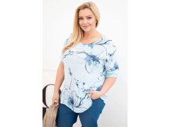 Dámská bavlněná halenka Plus Size s krátkým rukávem a kapsou modrá