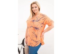 Dámská bavlněná halenka Plus Size s krátkým rukávem a kapsou oranžová