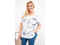 Dámská bavlněná halenka Plus Size s krátkým rukávem a kapsou bílá