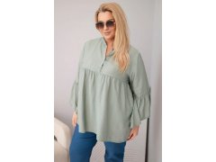 Dámská viskózová halenka Plus Size s volánovým rukávem a výstřihem do V khaki