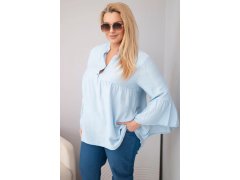 Dámská viskózová halenka Plus Size s volánovým rukávem a výstřihem do V modrá