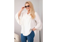 Dámská viskózová halenka Plus Size s volánovým rukávem a výstřihem do V béžová