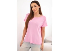 Dámská oversize halenka z viskózy s krátkým rukávem a kulatým výstřihem cukrově růžová