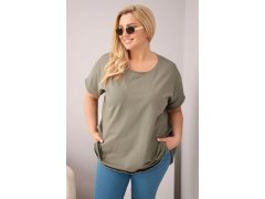 Dámská halenka Plus Size bavlněná s krátkým rukávem khaki