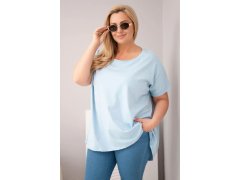 Dámská bavlněná halenka Plus Size s krátkým rukávem modrá