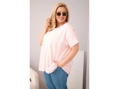 Dámská plus size bavlněná halenka s krátkým rukávem bonbónově růžová