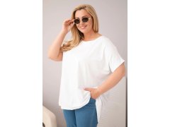 Dámská halenka Plus Size bavlněná s krátkým rukávem bílá
