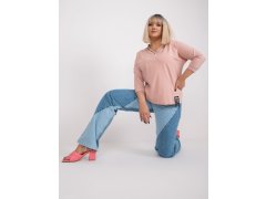 Prašně růžová halenka plus size velikosti s 3/4 rukávy