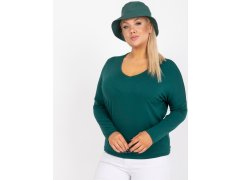 Tmavě zelená obyčejná halenka plus size basic s výstřihem do V Elisa