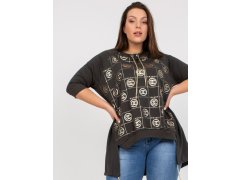 Khaki asymetrická halenka plus size velikosti s potiskem