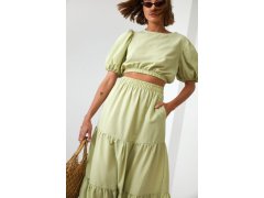 Dámská letní setová halenka se sukní ve světlé khaki barvě