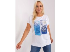 Bílá a tmavě modrá halenka plus size s potiskem