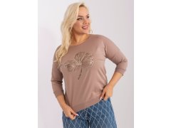 Tmavě béžová dámská halenka plus size s 3/4 rukávem