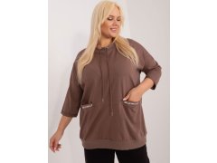 Hnědá bavlněná halenka plus size s nápisy