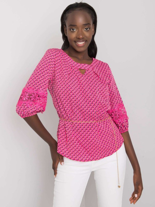 Dámská vzorovaná halenka LK BZ 506369.20 tmavě růžová vzor - FPrice - Dámské oblečení košile a halenky