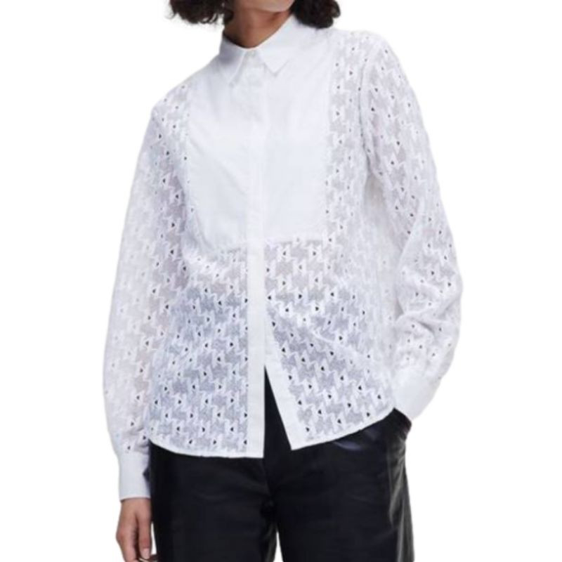 Karl Lagerfeld KL Monogram Lace Bib Shirt W 220W1600 - Dámské oblečení košile a halenky
