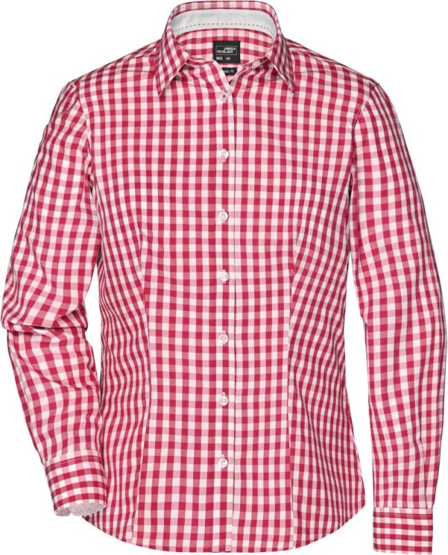 Daiber JN 616 Popelínová kostkovaná halenka s dl. rukávem 02.0616 red/white