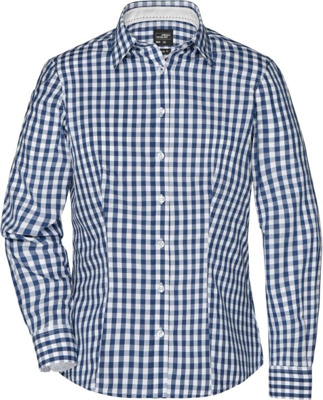 Daiber JN 616 Popelínová kostkovaná halenka s dl. rukávem 02.0616 navy/white