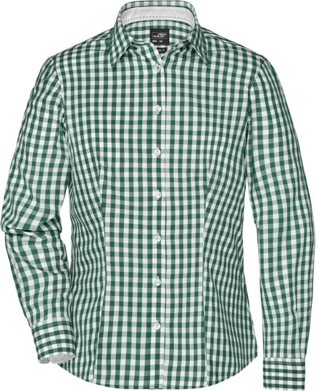 Daiber JN 616 Popelínová kostkovaná halenka s dl. rukávem 02.0616 forest green/white