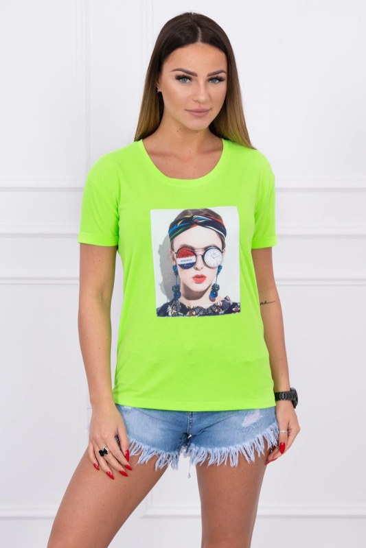 Halenka s&nbsp;dámskou grafickou zelenou neonovou barvou - Dámské oblečení košile a&nbsp;halenky