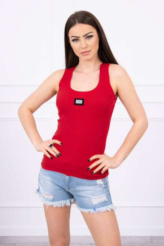 Žebrovaná halenka s halenkou červená - Dámské oblečení košile a halenky