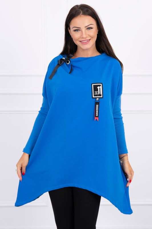 Oversize halenka s asymetrickými boky chrpově modrá - Dámské oblečení košile a halenky