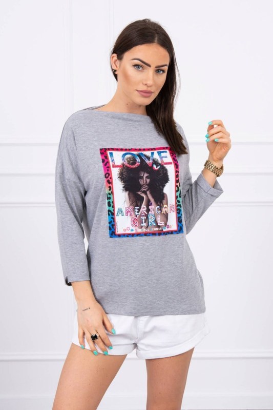 American Girl grafická halenka šedá S/M - L/XL - Dámské oblečení košile a halenky