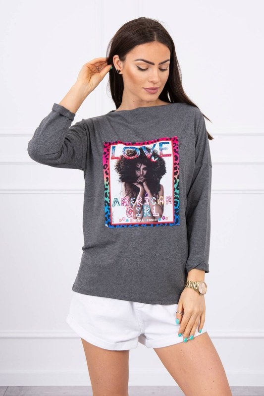 American Girl grafická halenka grafitová S/M - L/XL - Dámské oblečení košile a halenky